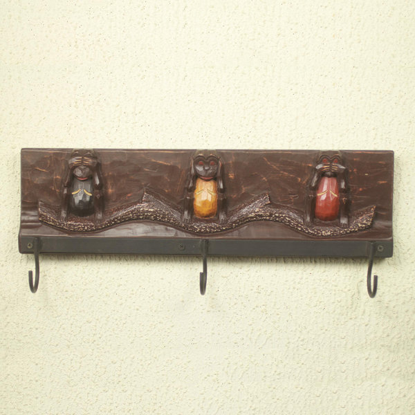 Bungalow Rose Solid Wood Wall 3 Hook Wall Mounted Coat Hooks Wayfair